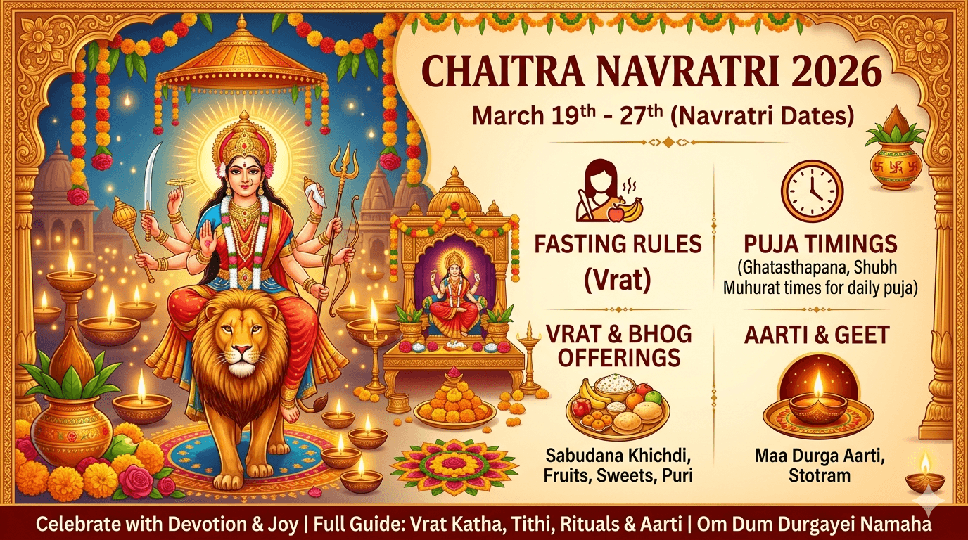 Navratri 2026: Chaitra Navratri Fasting, Puja Timings, Vrat, Bhog Offerings & Aarti