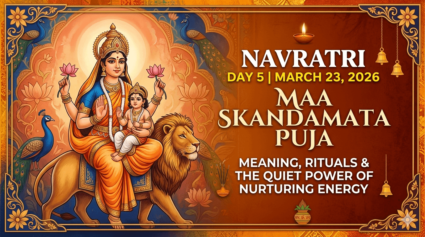 Navratri Day 5 (March 23, 2026): Maa Skandamata Puja, Meaning, Rituals & the Quiet Power of Nurturing Energy