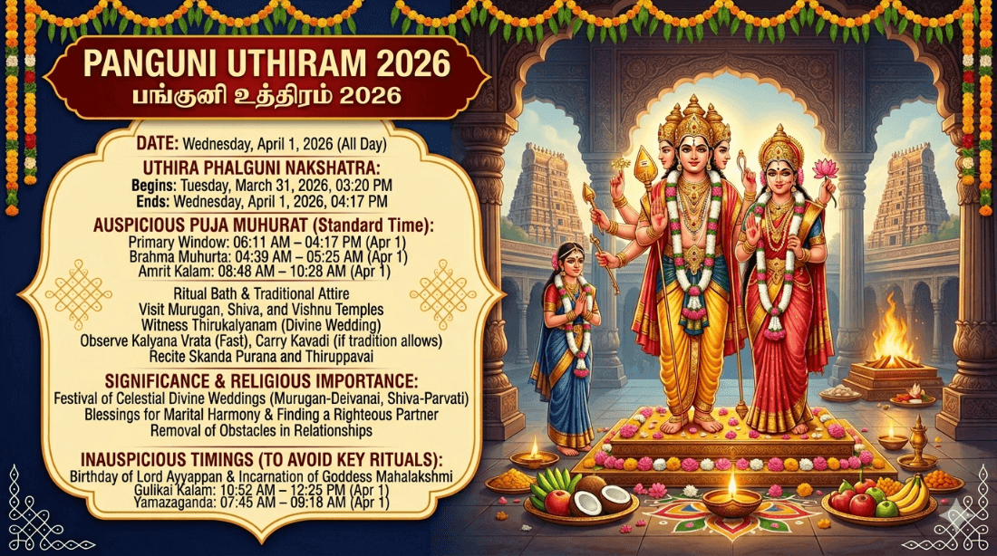 Panguni Uthiram 2026 Date & Time: Puja Vidhi, Significance, Benefits and Religious Importance
